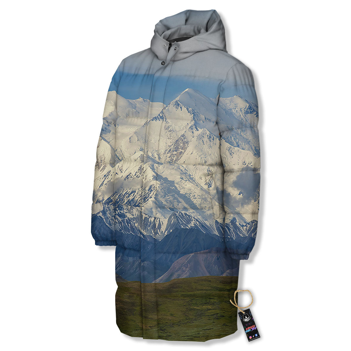 Denali Mountain Print Long Down Jacket-grizzshop