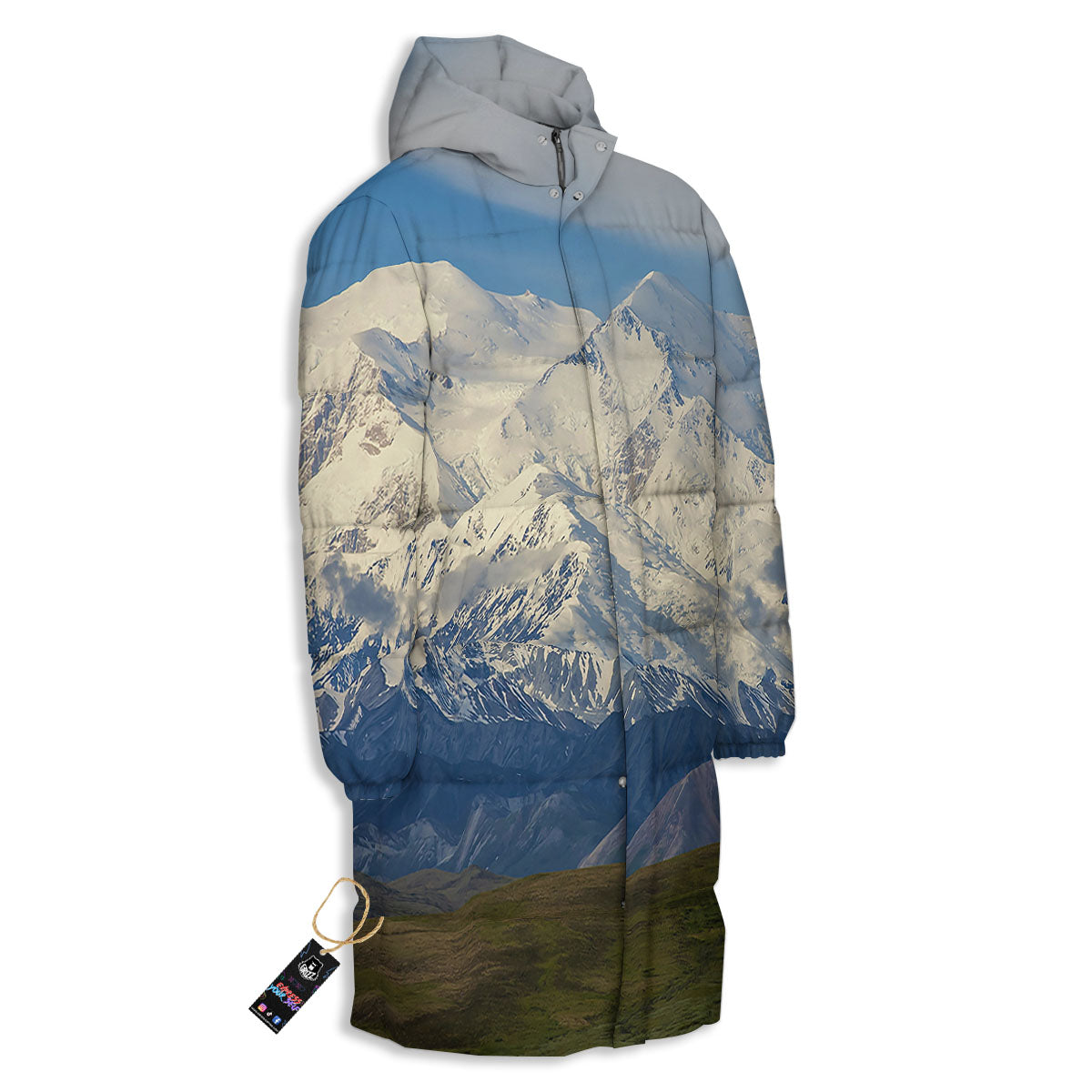 Denali Mountain Print Long Down Jacket-grizzshop