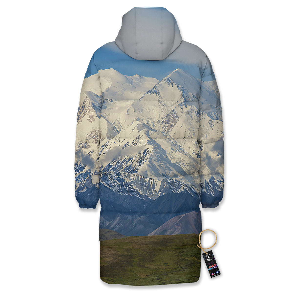 Denali Mountain Print Long Down Jacket-grizzshop