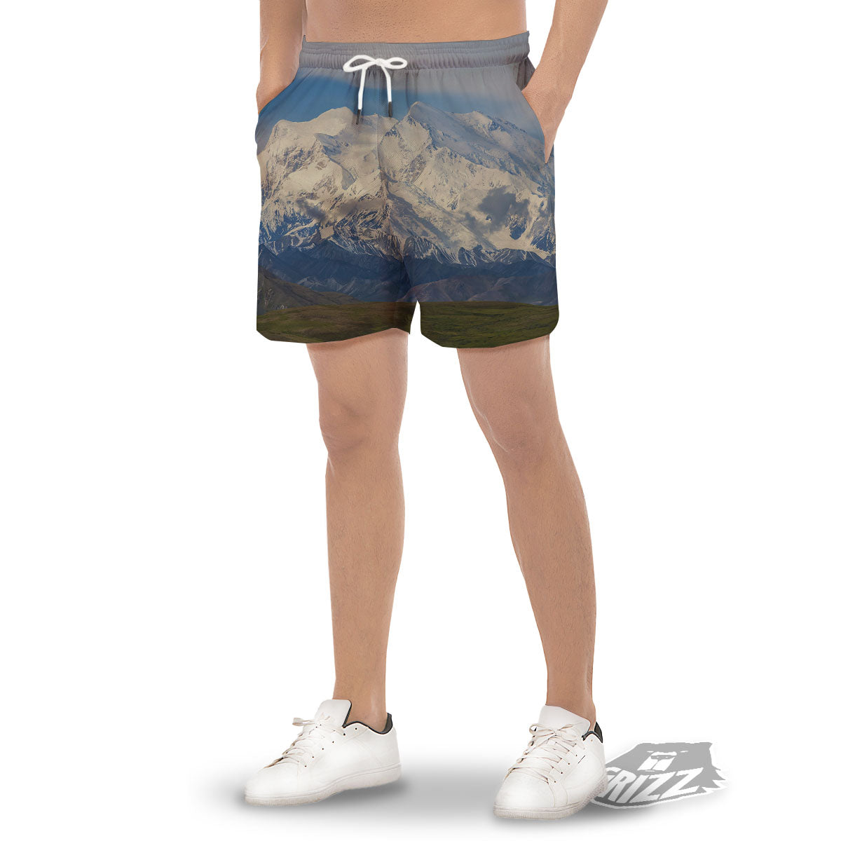Denali Mountain Print Men's Gym Shorts-grizzshop