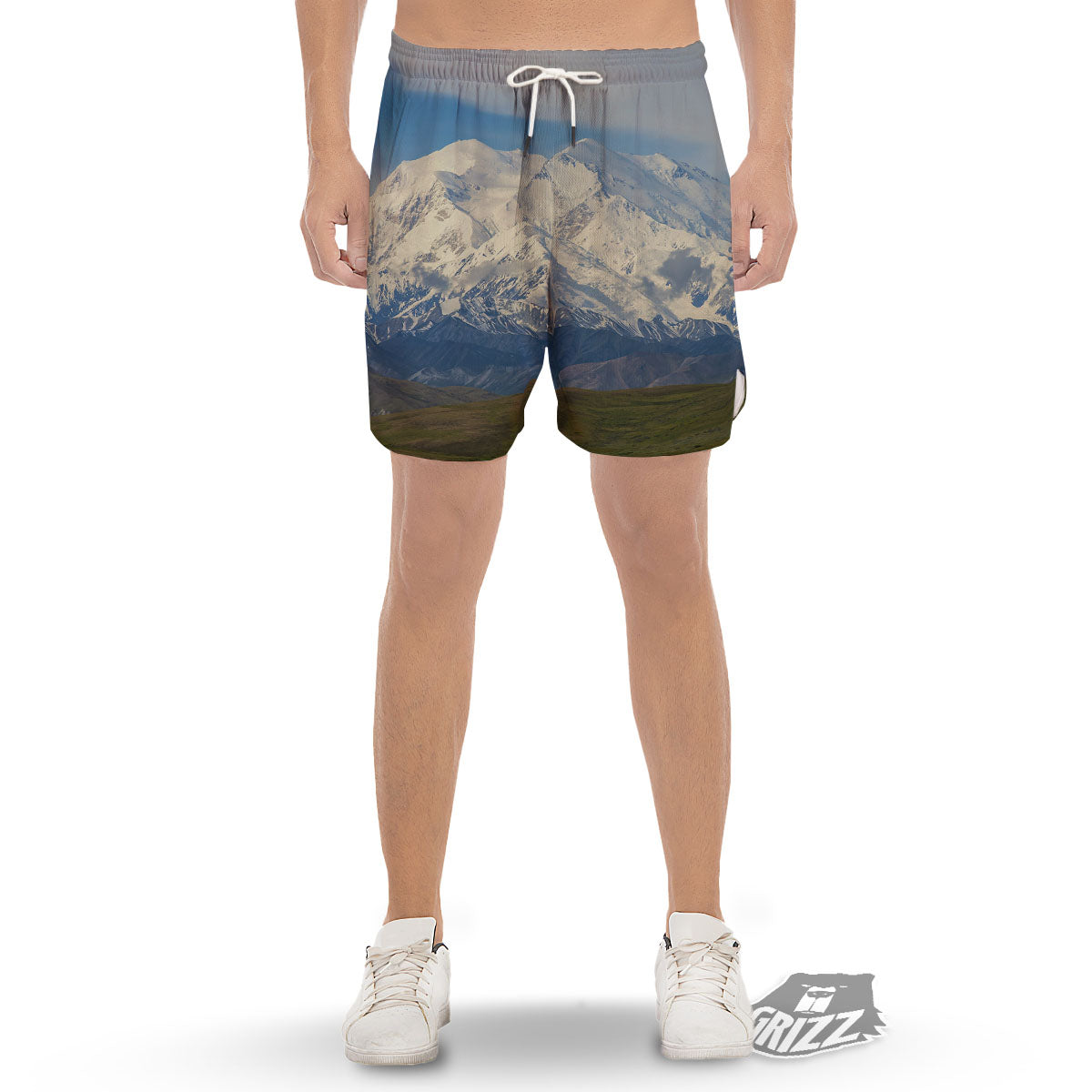 Denali Mountain Print Men's Gym Shorts-grizzshop