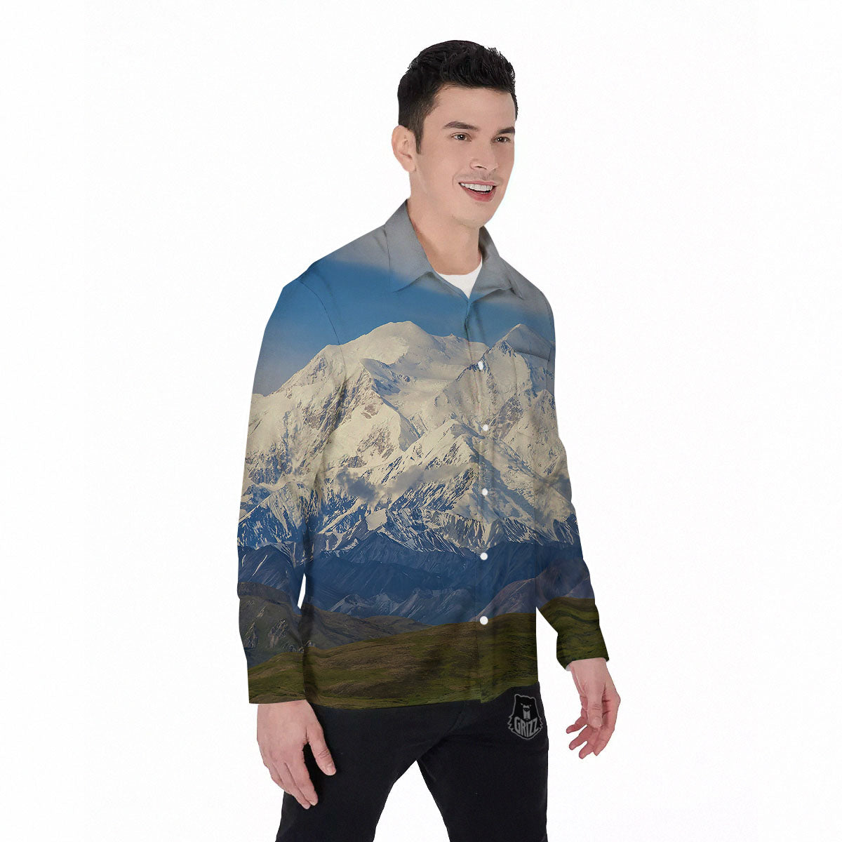 Denali Mountain Print Men's Long Sleeve Shirts-grizzshop
