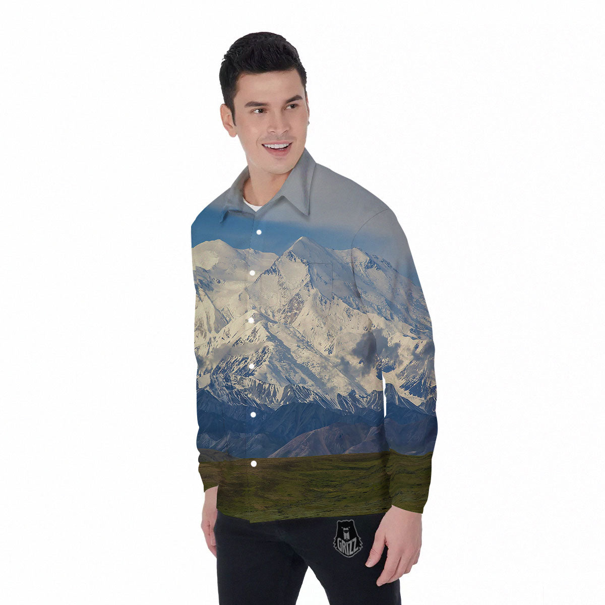 Denali Mountain Print Men's Long Sleeve Shirts-grizzshop