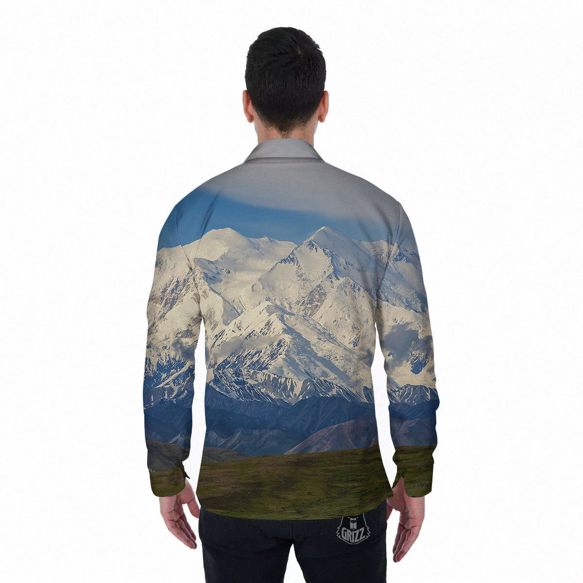 Denali Mountain Print Men's Long Sleeve Shirts-grizzshop