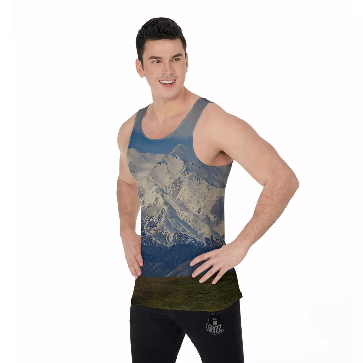 Denali Mountain Print Men's Tank Top-grizzshop