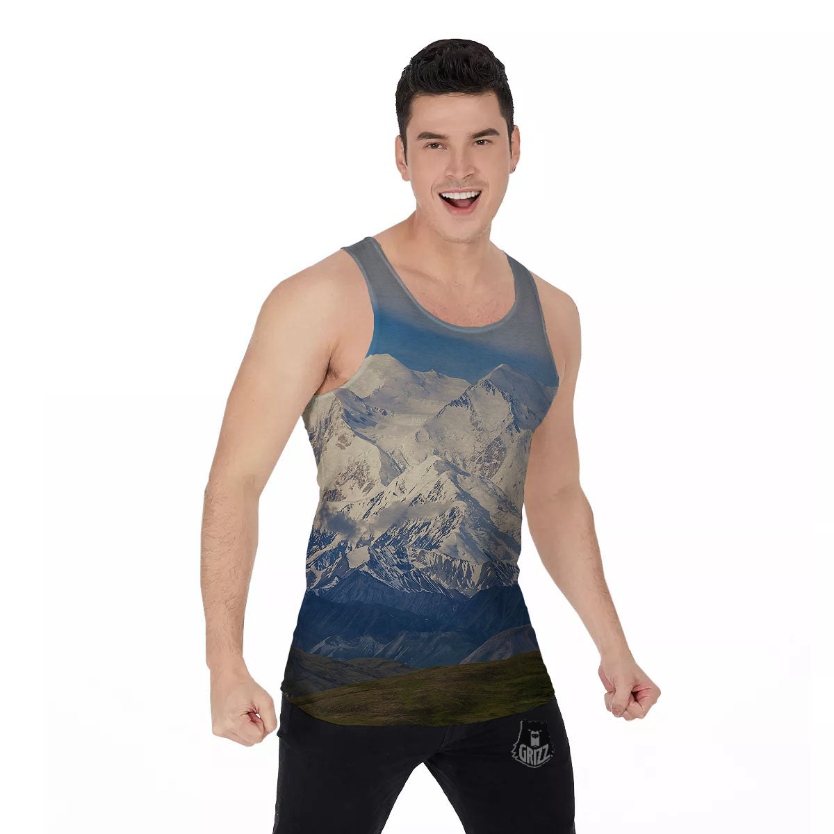 Denali Mountain Print Men's Tank Top-grizzshop