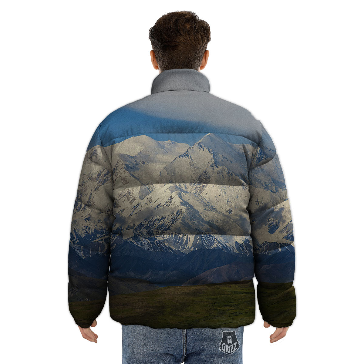 Denali Mountain Print Puffer Jacket-grizzshop