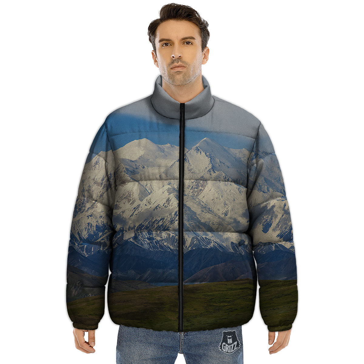 Denali Mountain Print Puffer Jacket-grizzshop
