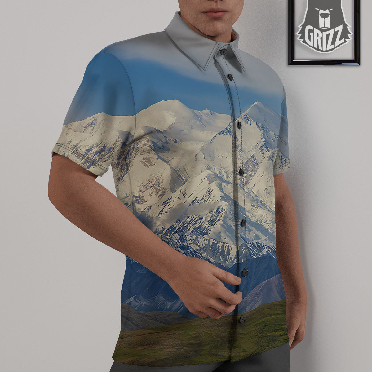 Denali Mountain Print Untucked Shirts-grizzshop