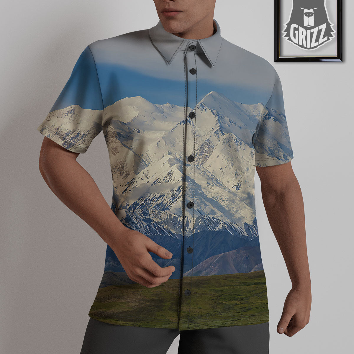 Denali Mountain Print Untucked Shirts-grizzshop