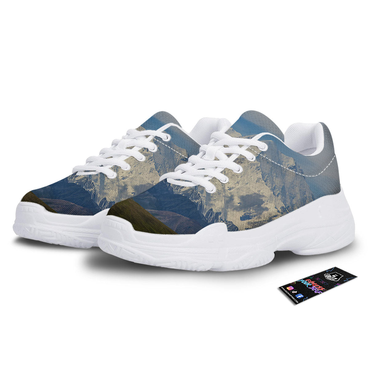 Denali Mountain Print White Chunky Shoes-grizzshop
