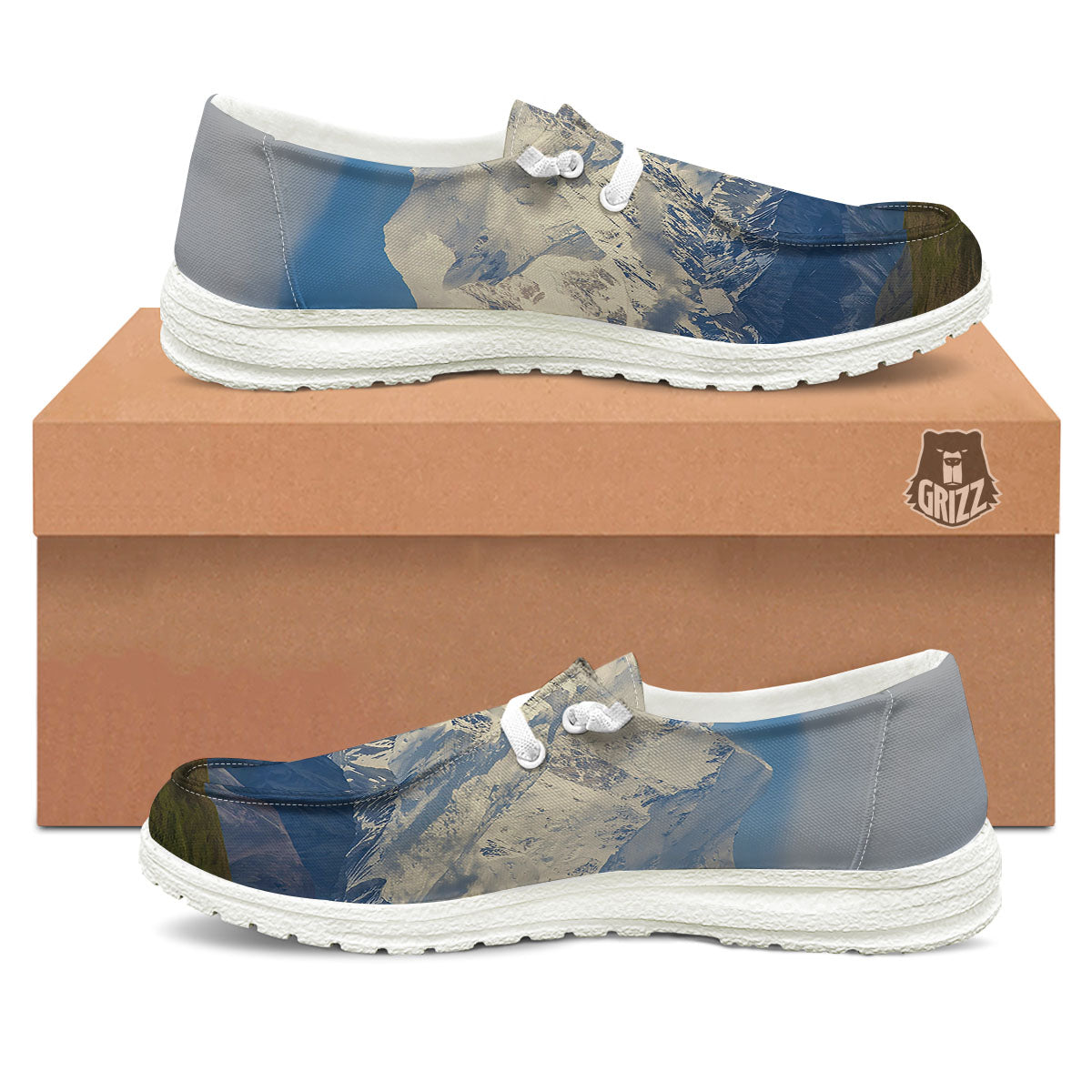 Denali Mountain Print White Loafers-grizzshop