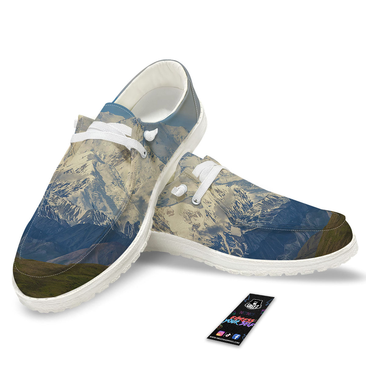 Denali Mountain Print White Loafers-grizzshop