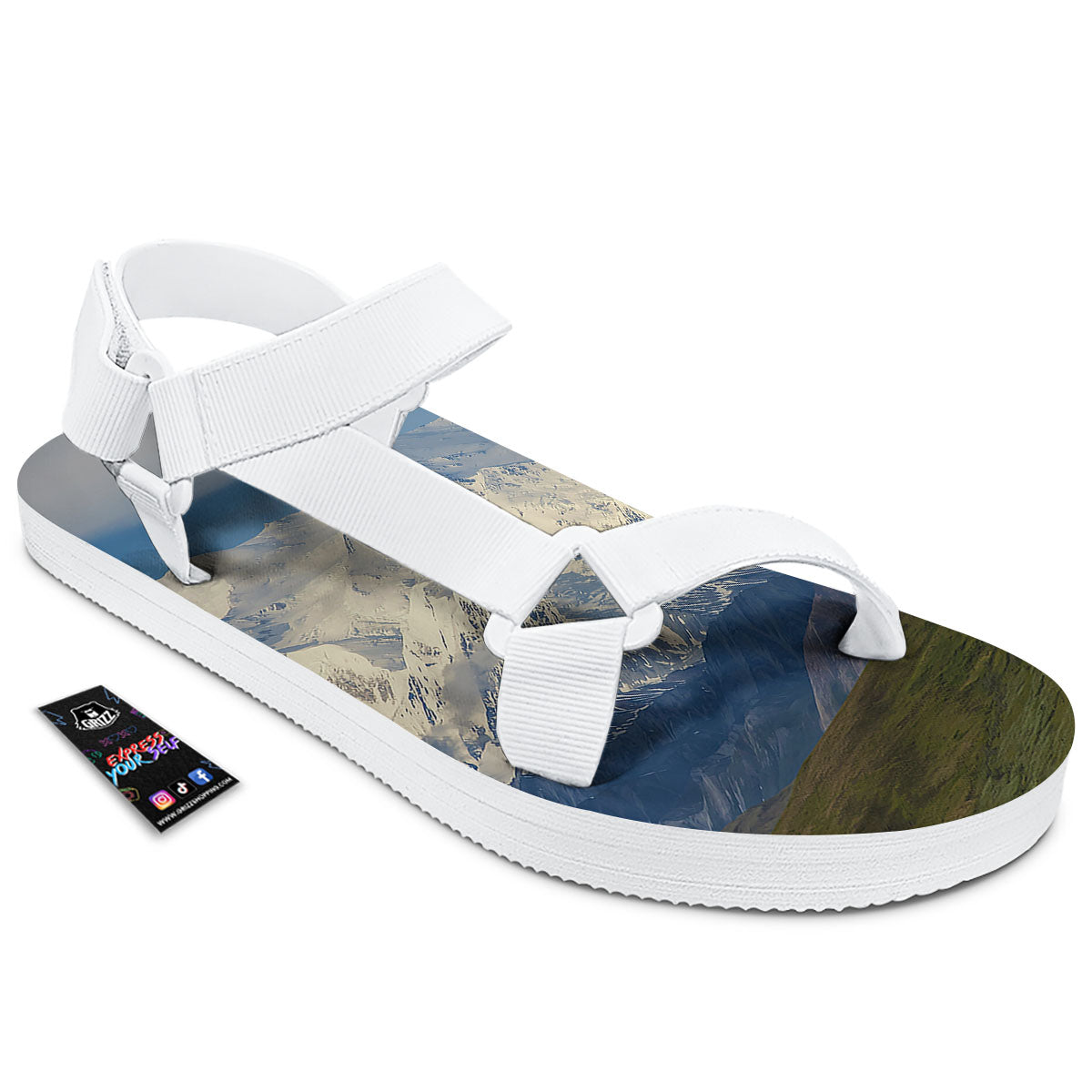 Denali Mountain Print White Open Toe Sandals-grizzshop