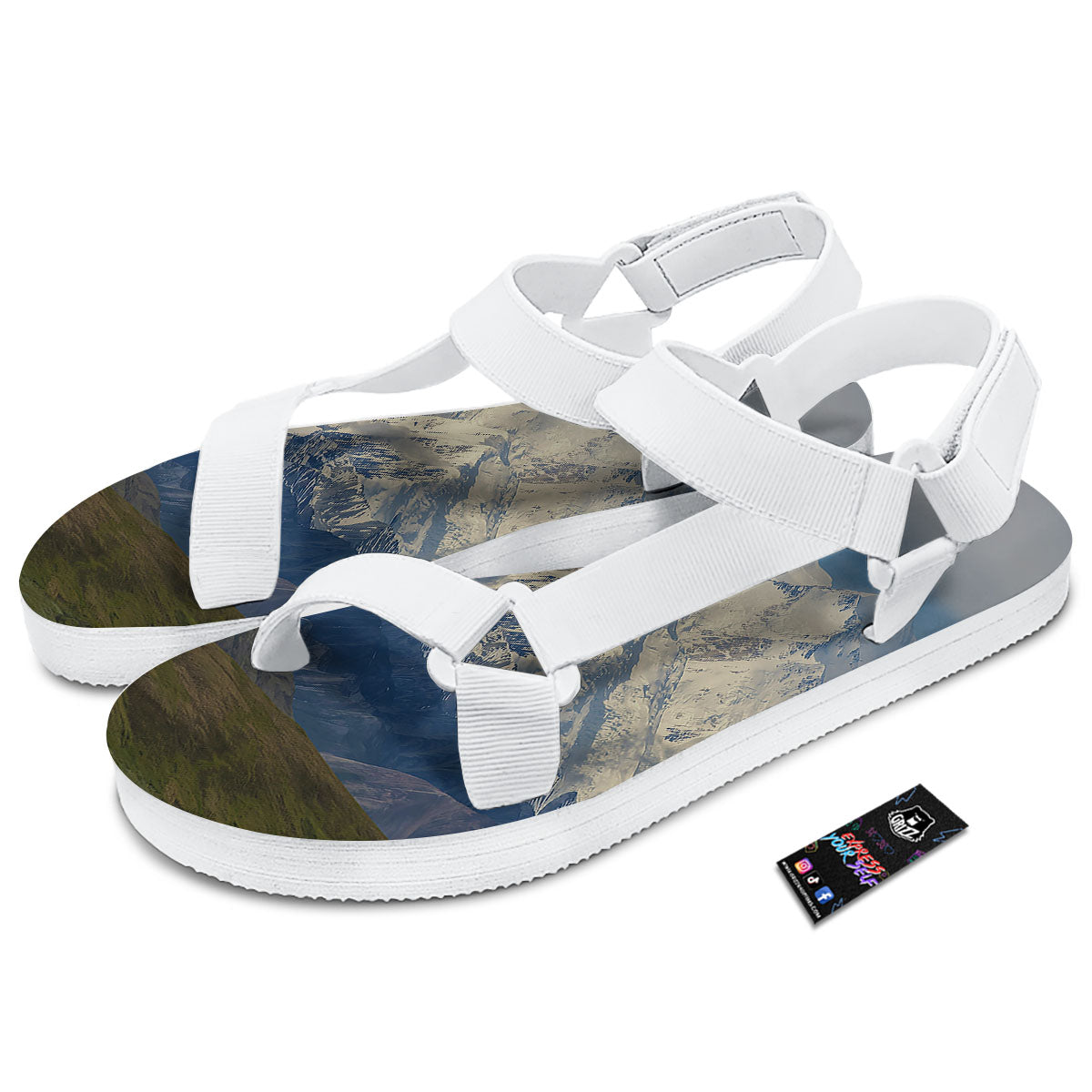 Denali Mountain Print White Open Toe Sandals-grizzshop