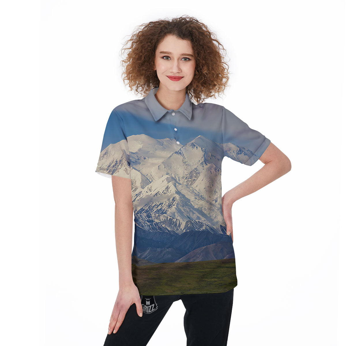 Denali Mountain Print Women's Golf Shirts-grizzshop