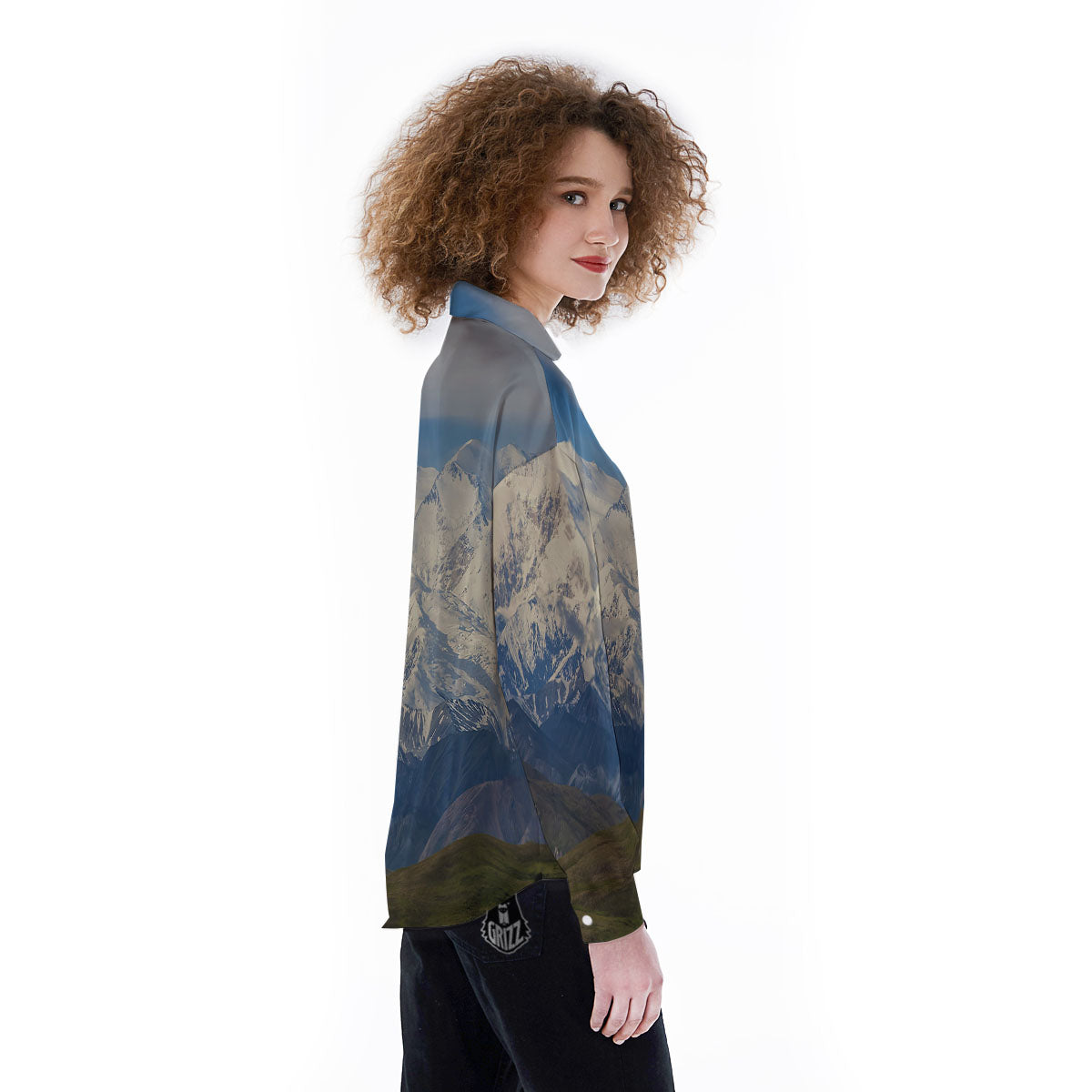 Denali Mountain Print Women's Long Sleeve Shirts-grizzshop