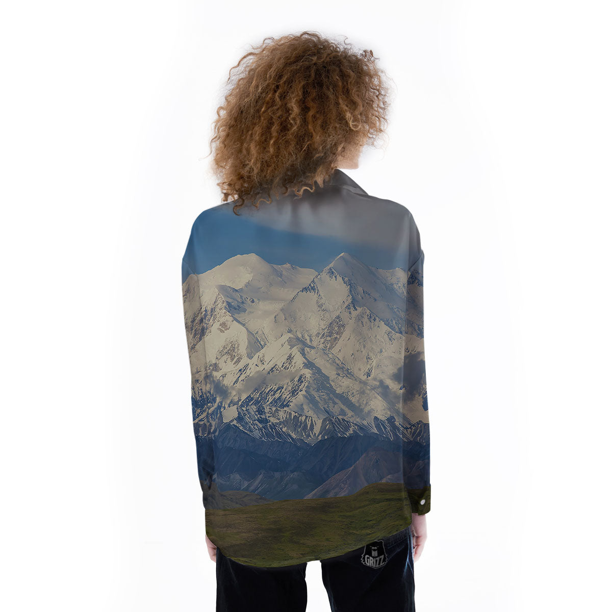 Denali Mountain Print Women's Long Sleeve Shirts-grizzshop