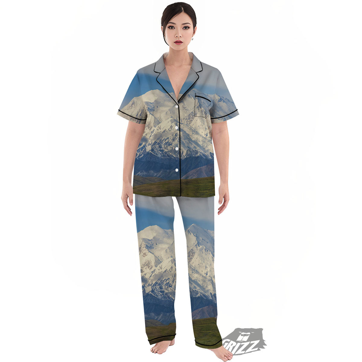Denali Mountain Print Women's Pajamas Set-grizzshop