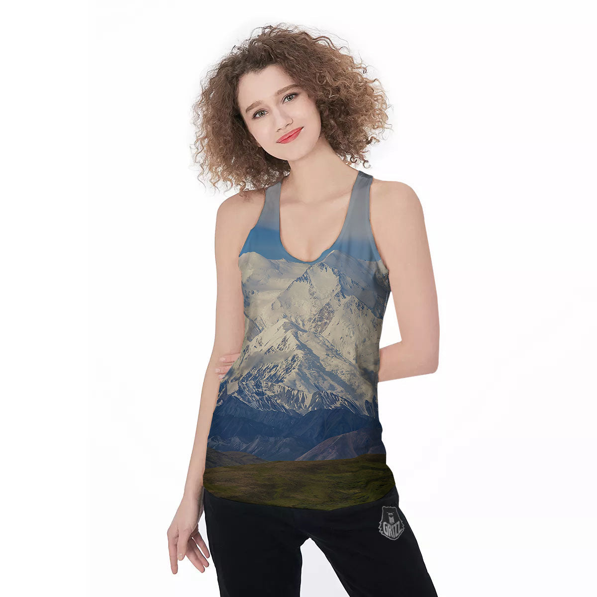 Denali Mountain Print Women's Racerback Tank Top-grizzshop