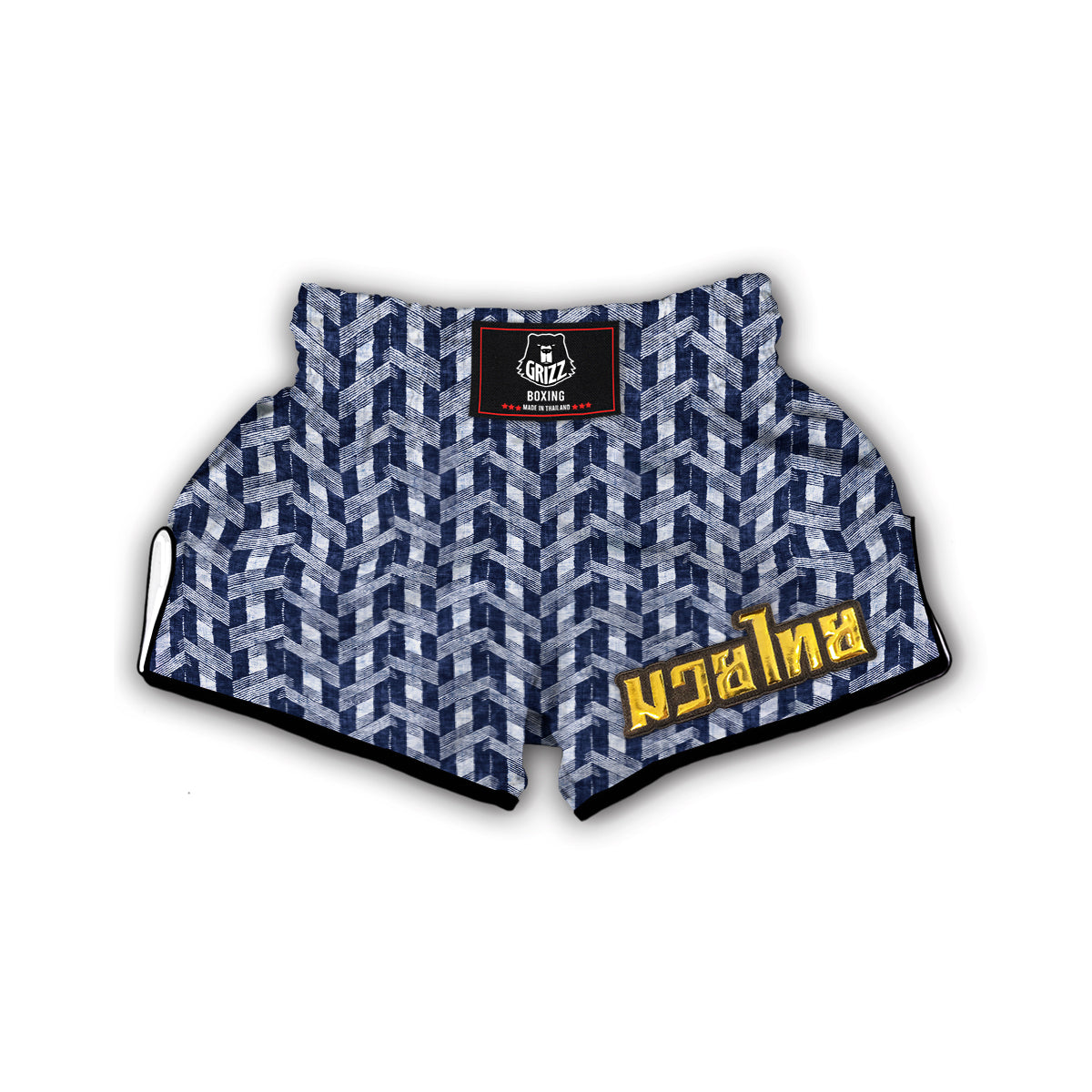 Denim Herringbone Print Pattern Muay Thai Boxing Shorts-grizzshop