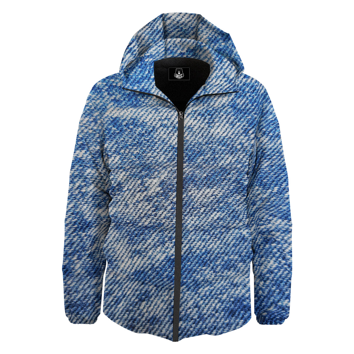 Denim Jeans Acid Wash Print Pattern Down Jacket-grizzshop