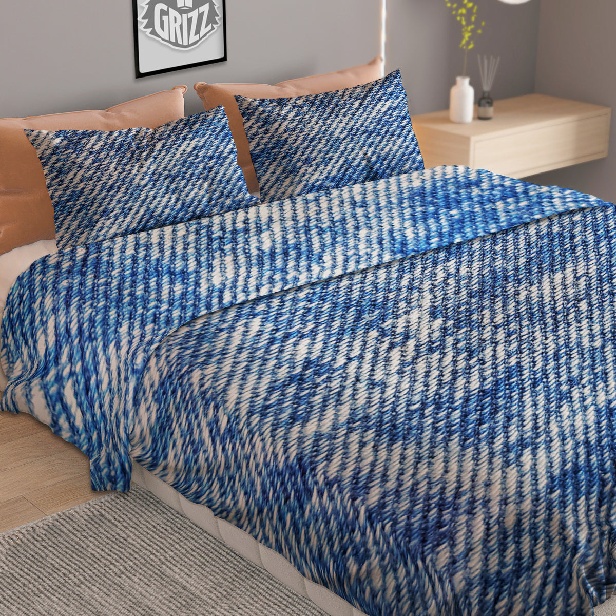 Denim Jeans Acid Wash Print Pattern Duvet Cover Bedding Set