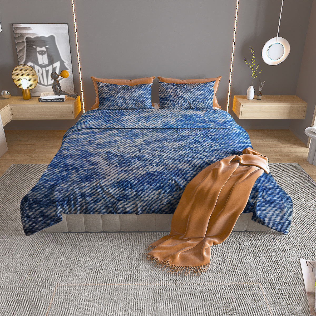 Denim Jeans Acid Wash Print Pattern Duvet Cover Bedding Set