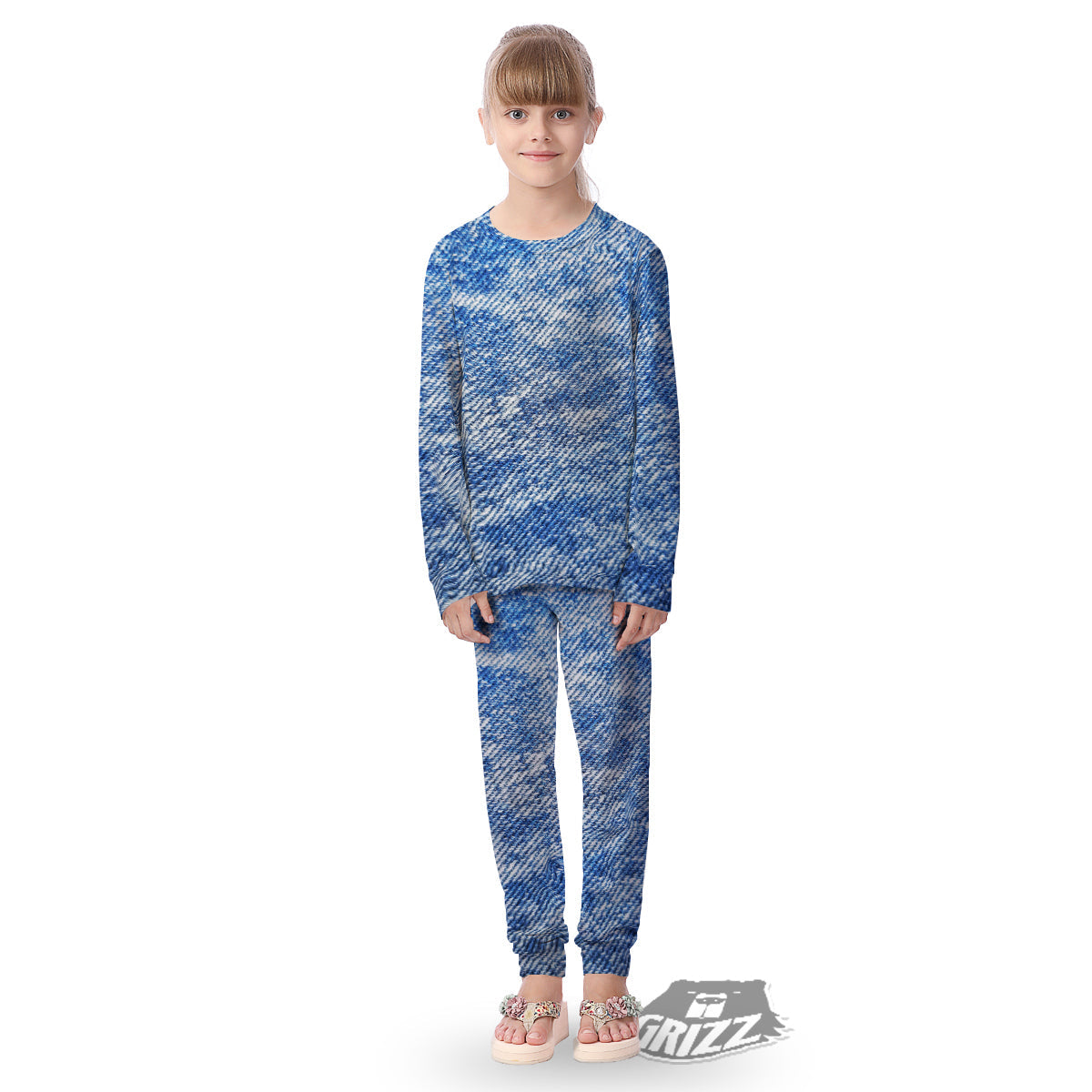 Denim Jeans Acid Wash Print Pattern Kid's Pajamas-grizzshop