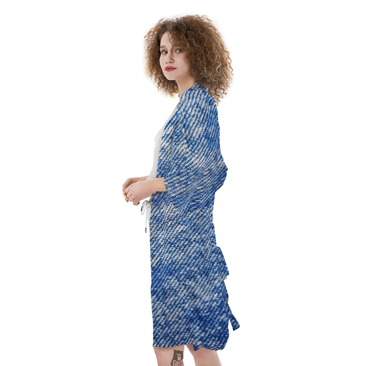 Denim Jeans Acid Wash Print Pattern Kimono-grizzshop