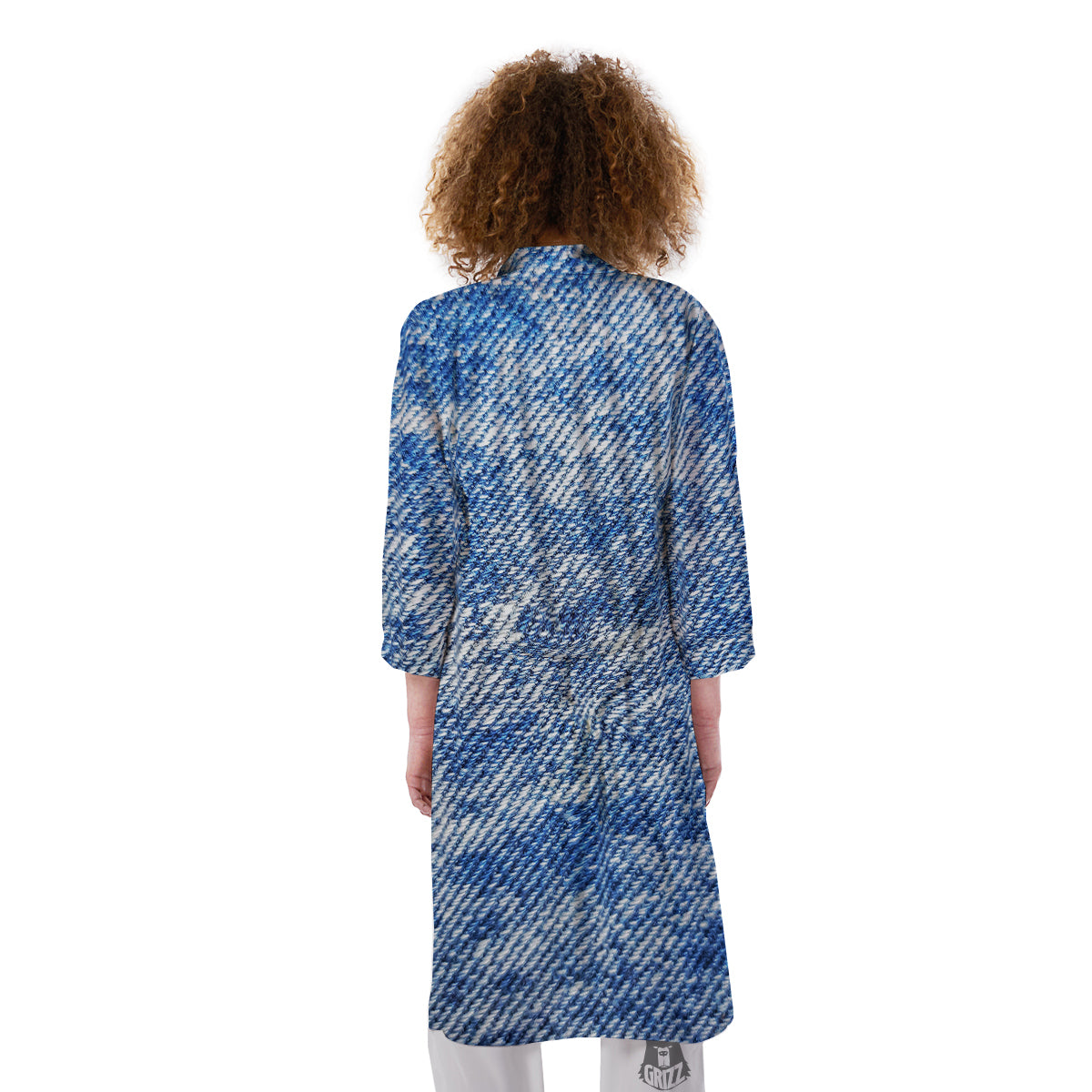 Denim Jeans Acid Wash Print Pattern Kimono-grizzshop
