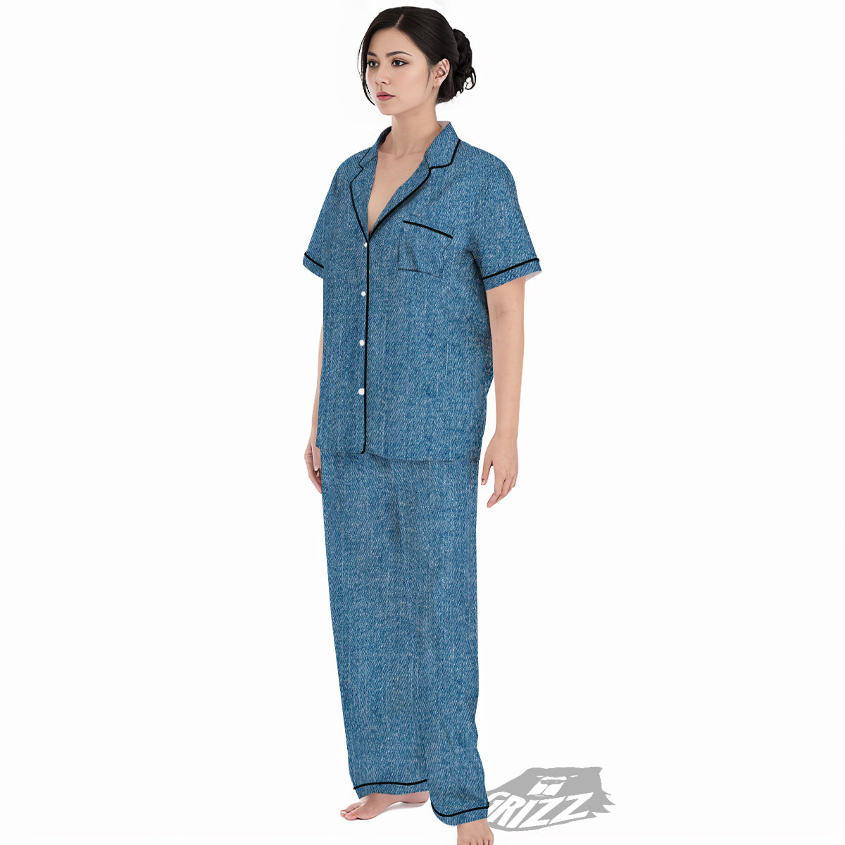 Denim Jeans Classic Blue Print Women's Pajamas Set-grizzshop