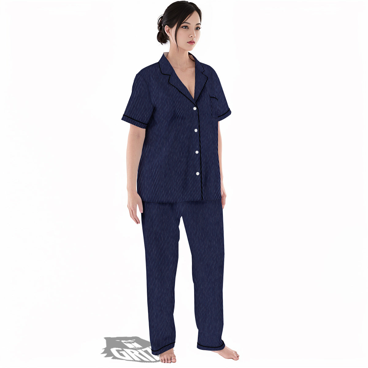 Denim Jeans Dark Blue Print Women's Pajamas Set-grizzshop