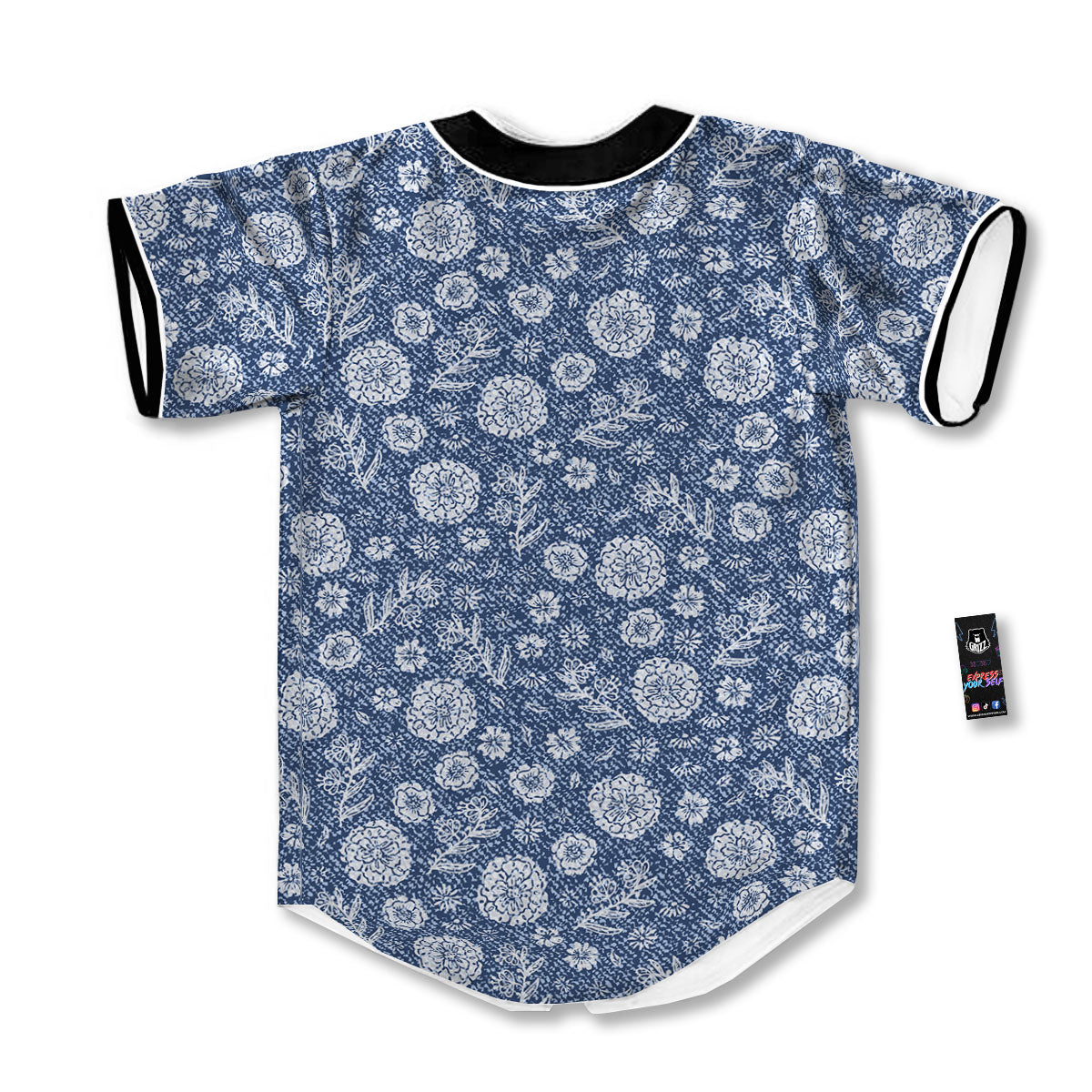 Denim Jeans Flower Print Pattern Baseball Jersey-grizzshop