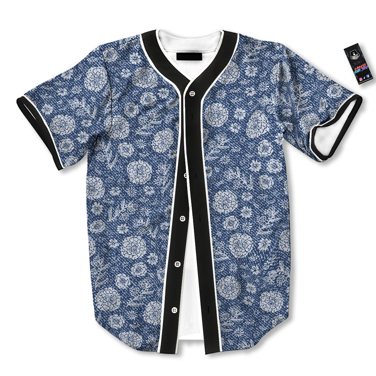 Denim Jeans Flower Print Pattern Baseball Jersey-grizzshop