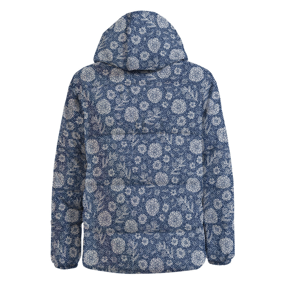 Denim Jeans Flower Print Pattern Down Jacket-grizzshop