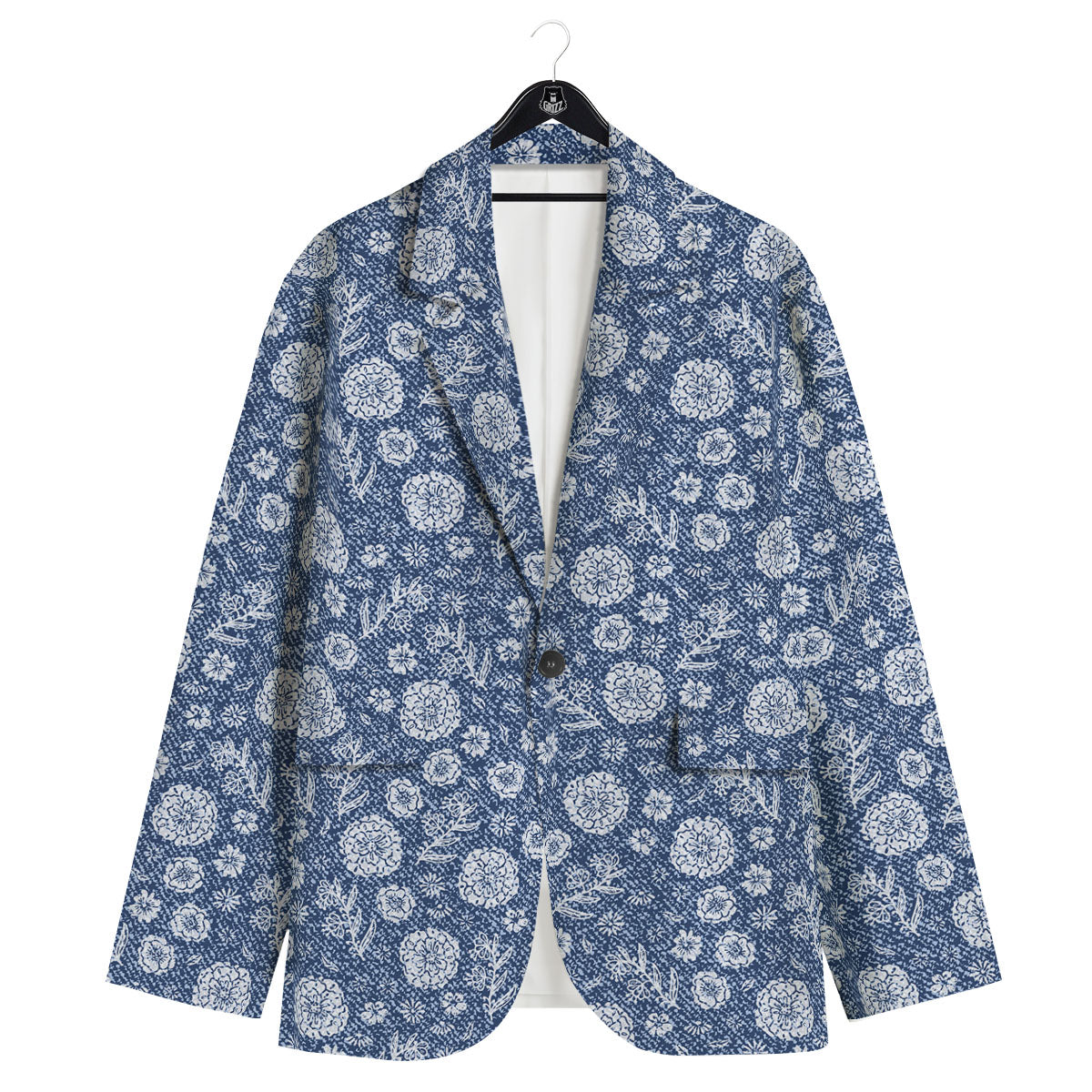 Denim Jeans Flower Print Pattern Men's Sport Coat-grizzshop