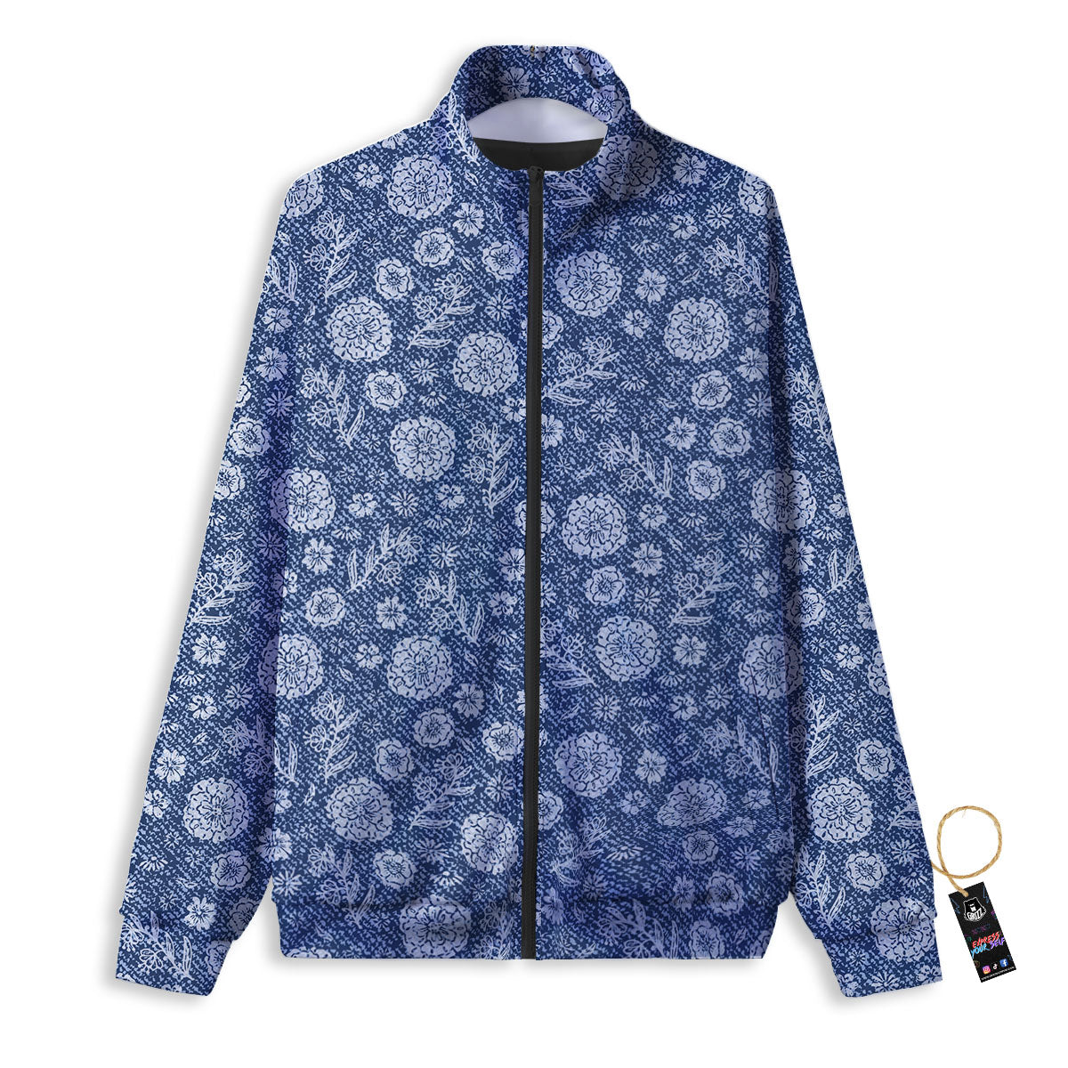Denim Jeans Flower Print Pattern Track Jacket-grizzshop