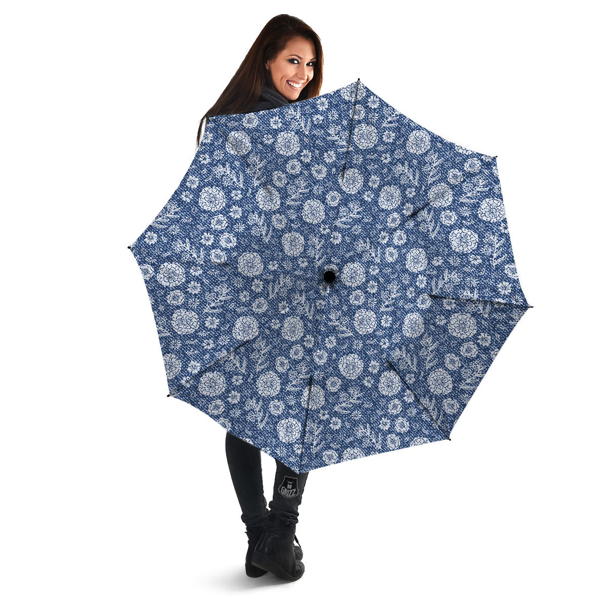 Denim Jeans Flower Print Pattern Umbrella-grizzshop