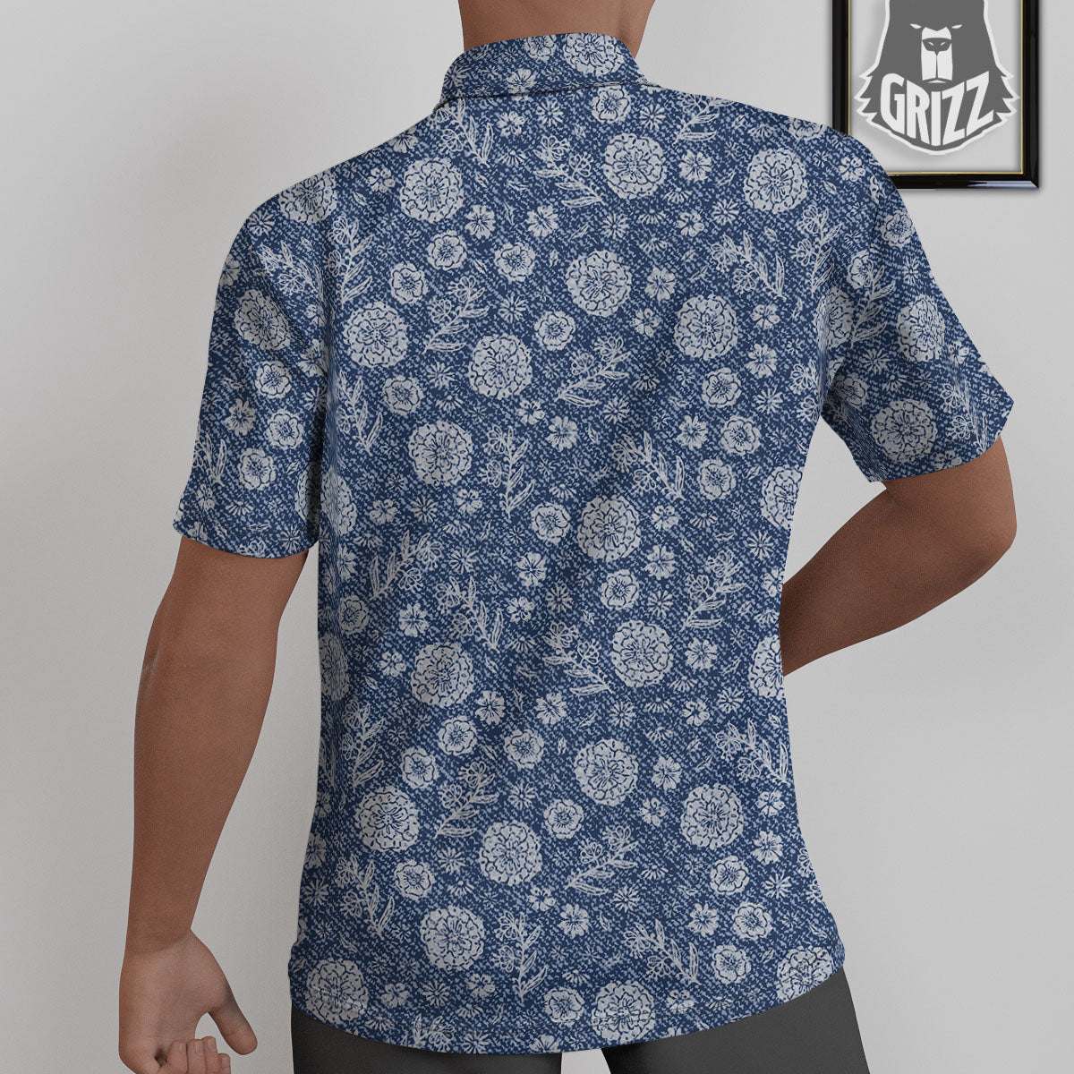 Denim Jeans Flower Print Pattern Untucked Shirts-grizzshop