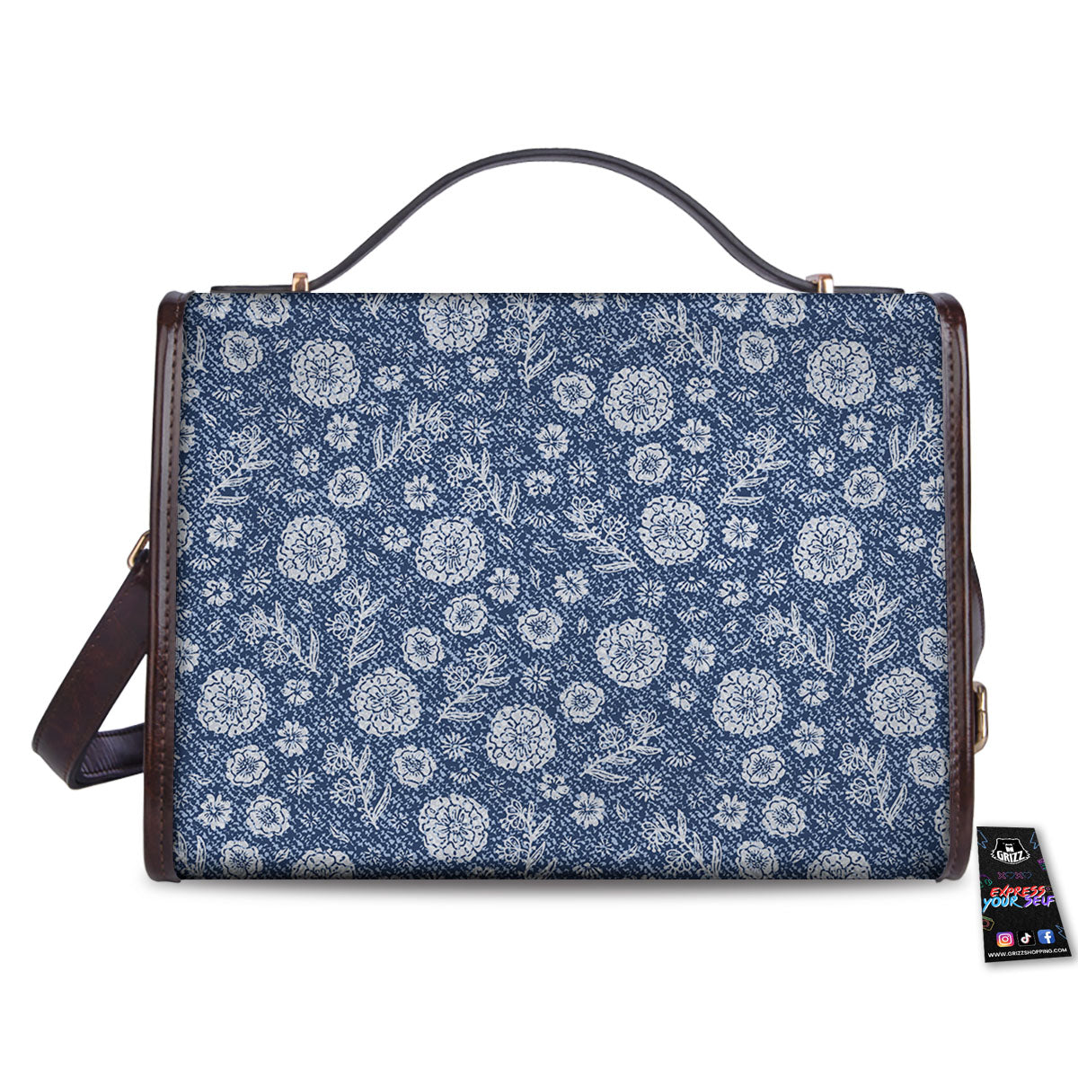 Denim Jeans Flower Print Pattern Women's Satchel Bag-grizzshop