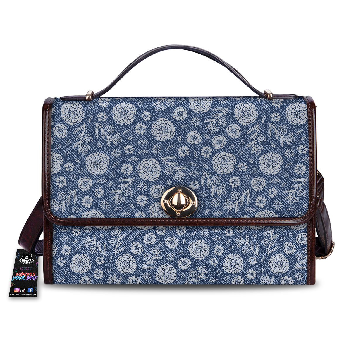 Denim Jeans Flower Print Pattern Women's Satchel Bag-grizzshop