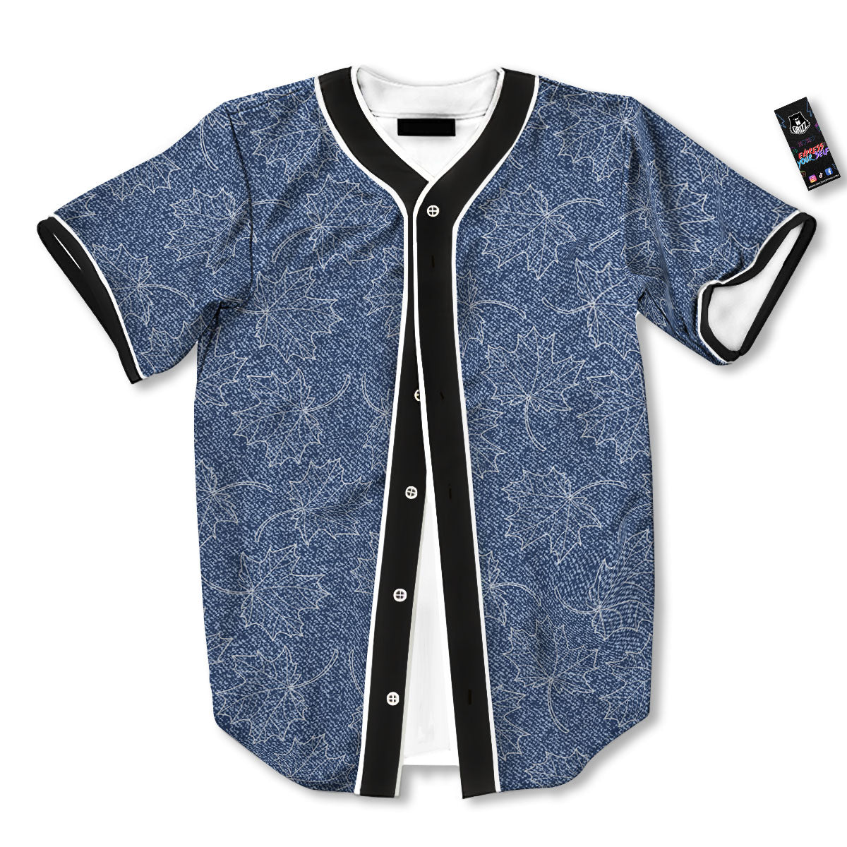 Denim Jeans Maple Leaf Print Pattern Baseball Jersey-grizzshop