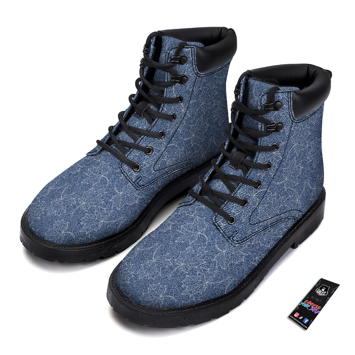 Denim Jeans Maple Leaf Print Pattern Boots-grizzshop