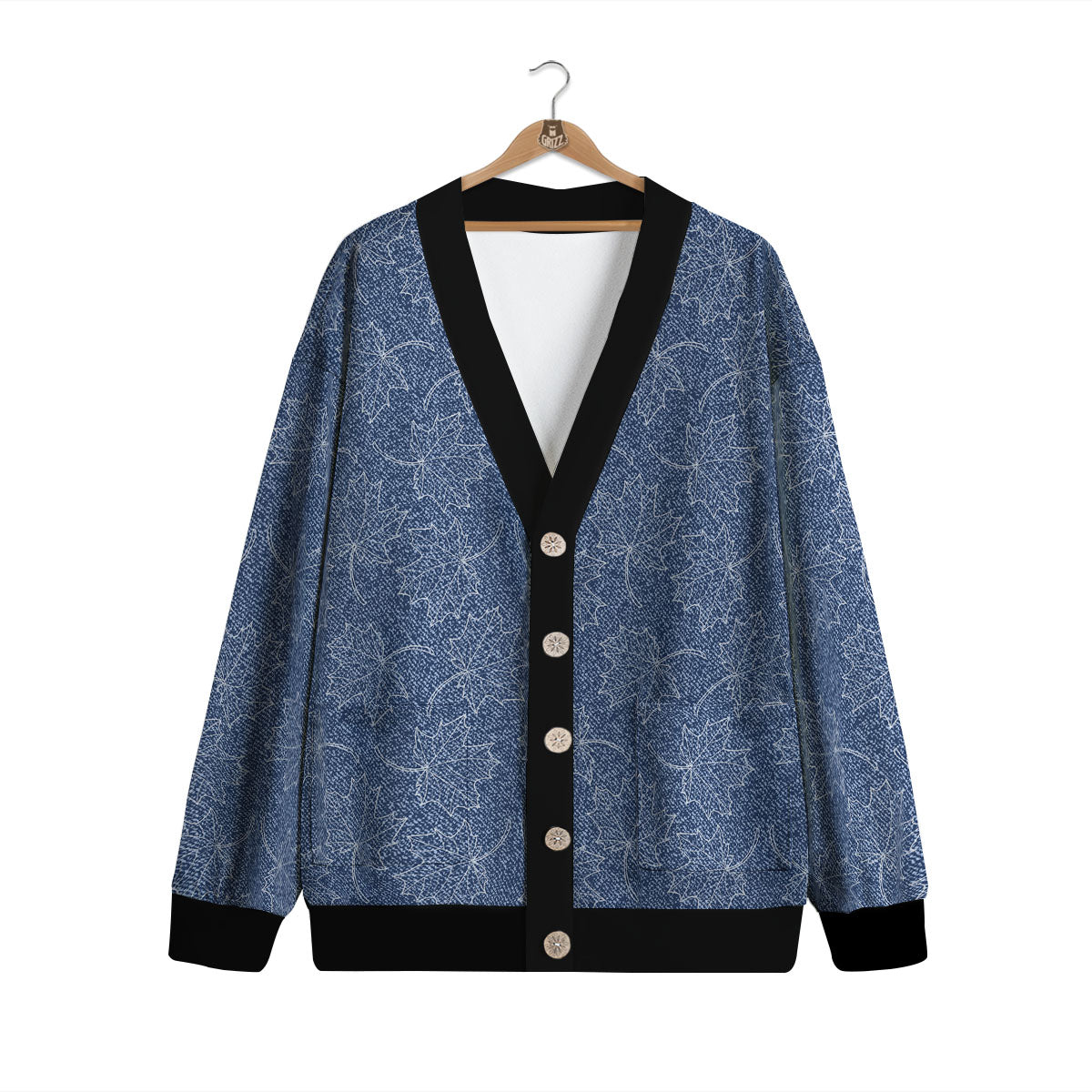 Denim Jeans Maple Leaf Print Pattern Cardigan-grizzshop
