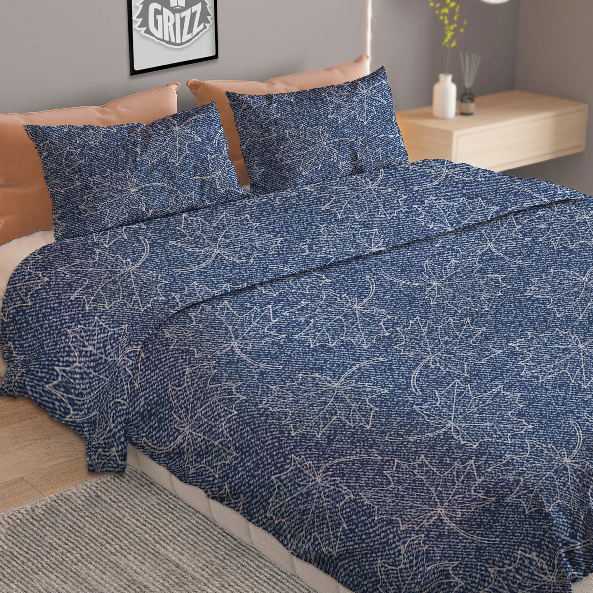 Denim Jeans Maple Leaf Print Pattern Duvet Cover Bedding Set