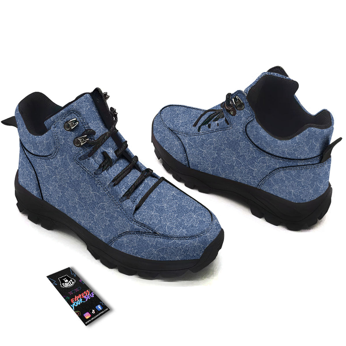 Denim Jeans Maple Leaf Print Pattern Hiking Shoes-grizzshop