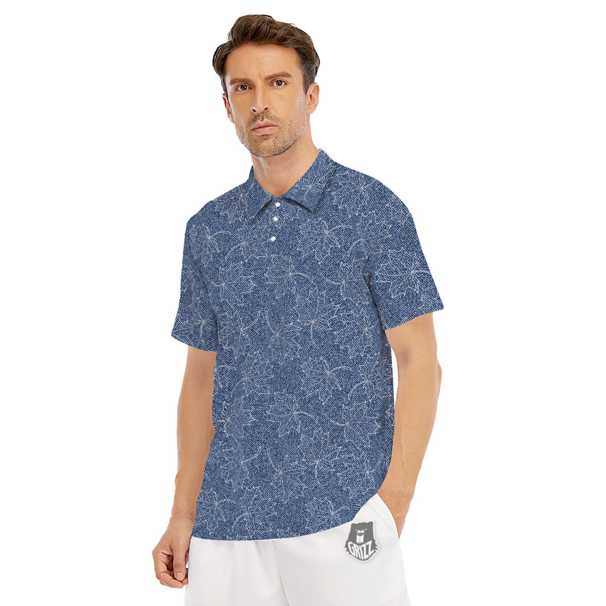 Denim Jeans Maple Leaf Print Pattern Men's Golf Shirts-grizzshop