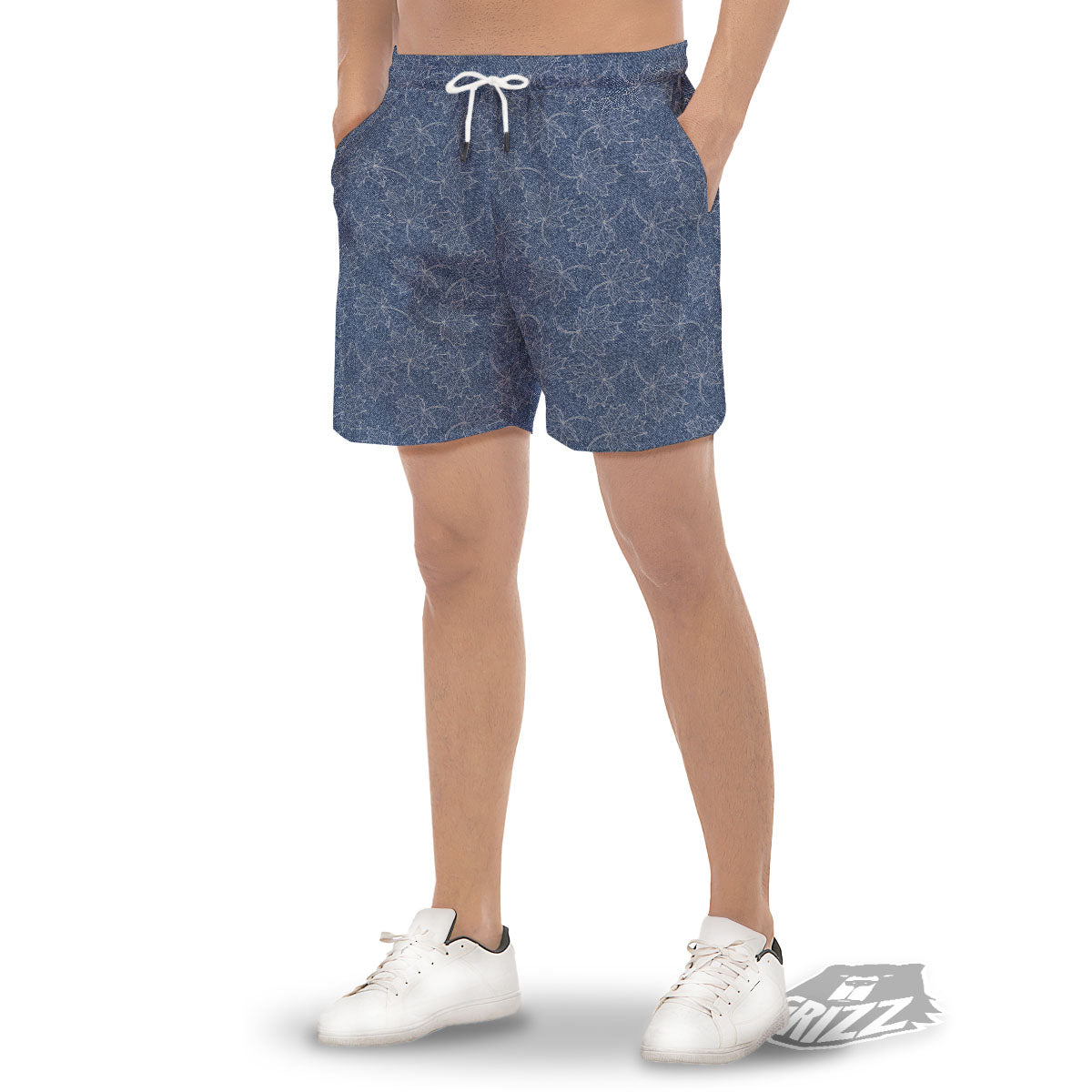 Denim Jeans Maple Leaf Print Pattern Men's Gym Shorts-grizzshop