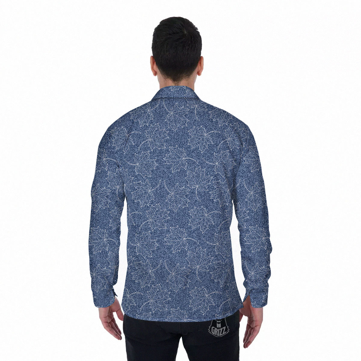 Denim Jeans Maple Leaf Print Pattern Men's Long Sleeve Shirts-grizzshop